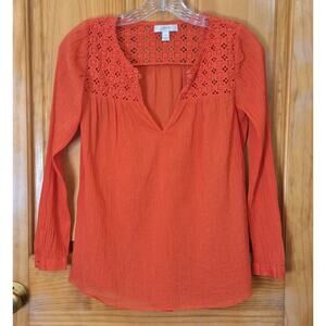 J. Crew Shirt Women's Size 0/XS Orange Crochet Lightweight Cotton Coastal Boho